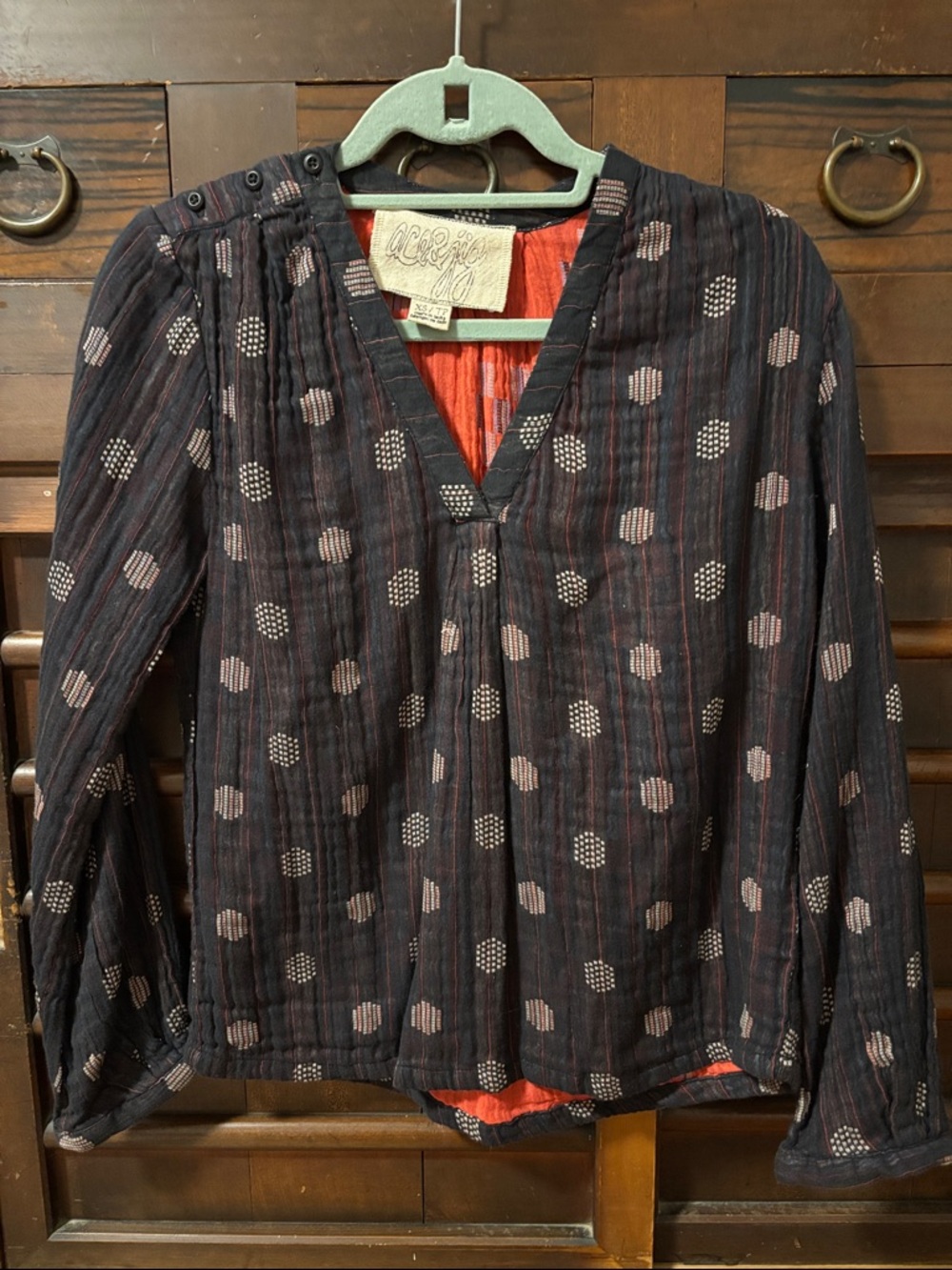 Ace & Jig Black Dot-Print V-Neck Long Sleeve Blouse